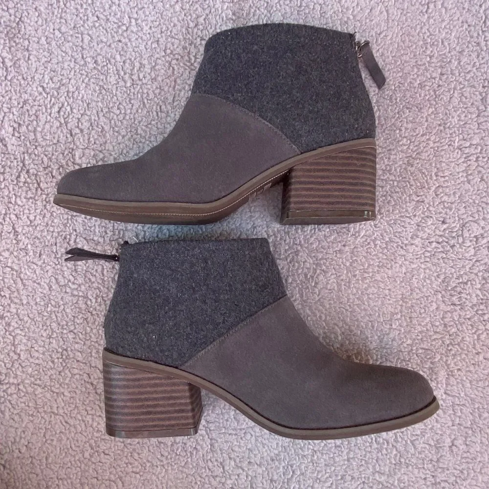 TOMS Lacy Bootie Grey Wool Leather Booties Sz 6.5 - Picture 4 of 9
